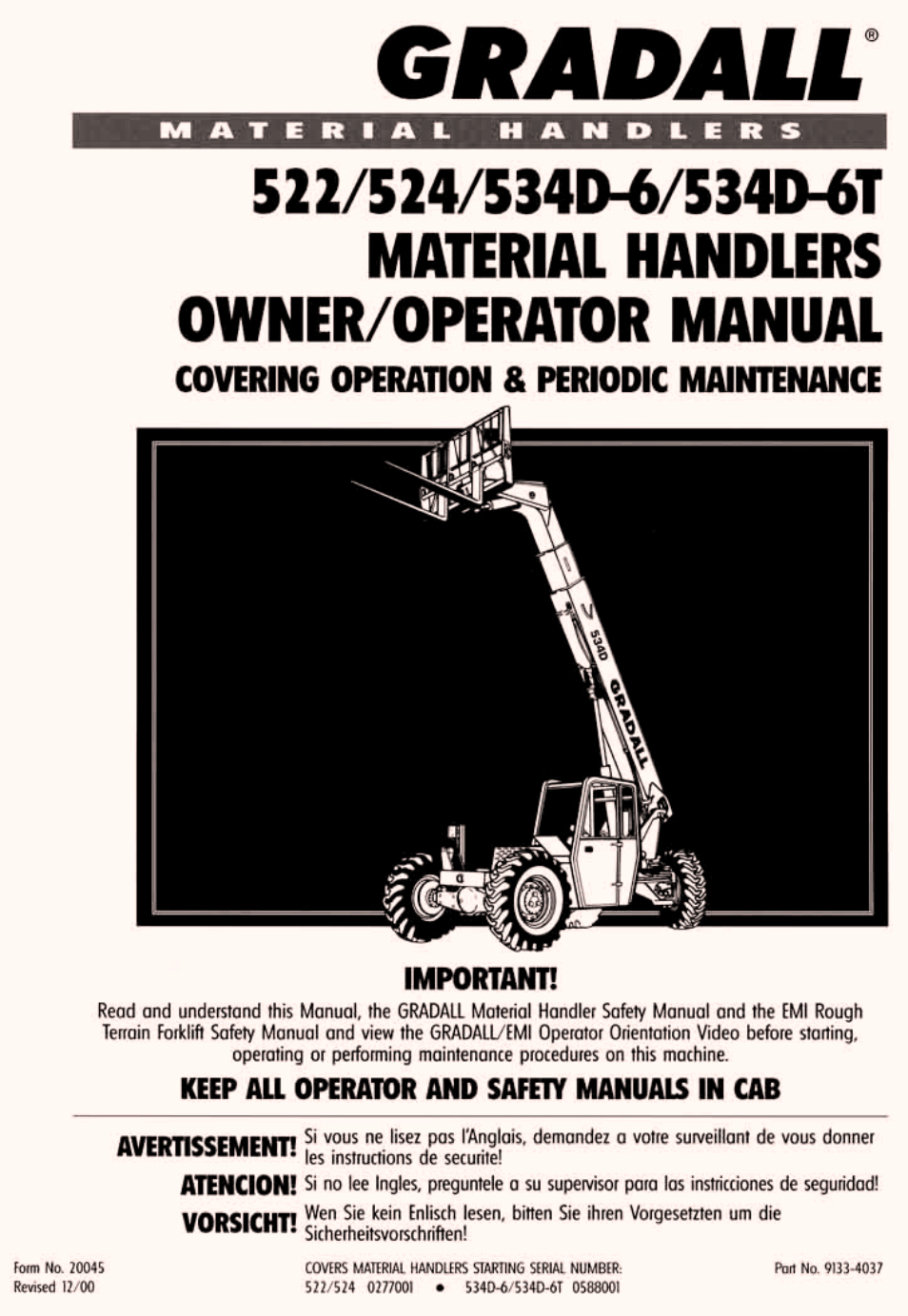 Operator instructions & lubrication | Gradall 534D-6T Service Manual User Manual | Page 5 / 288