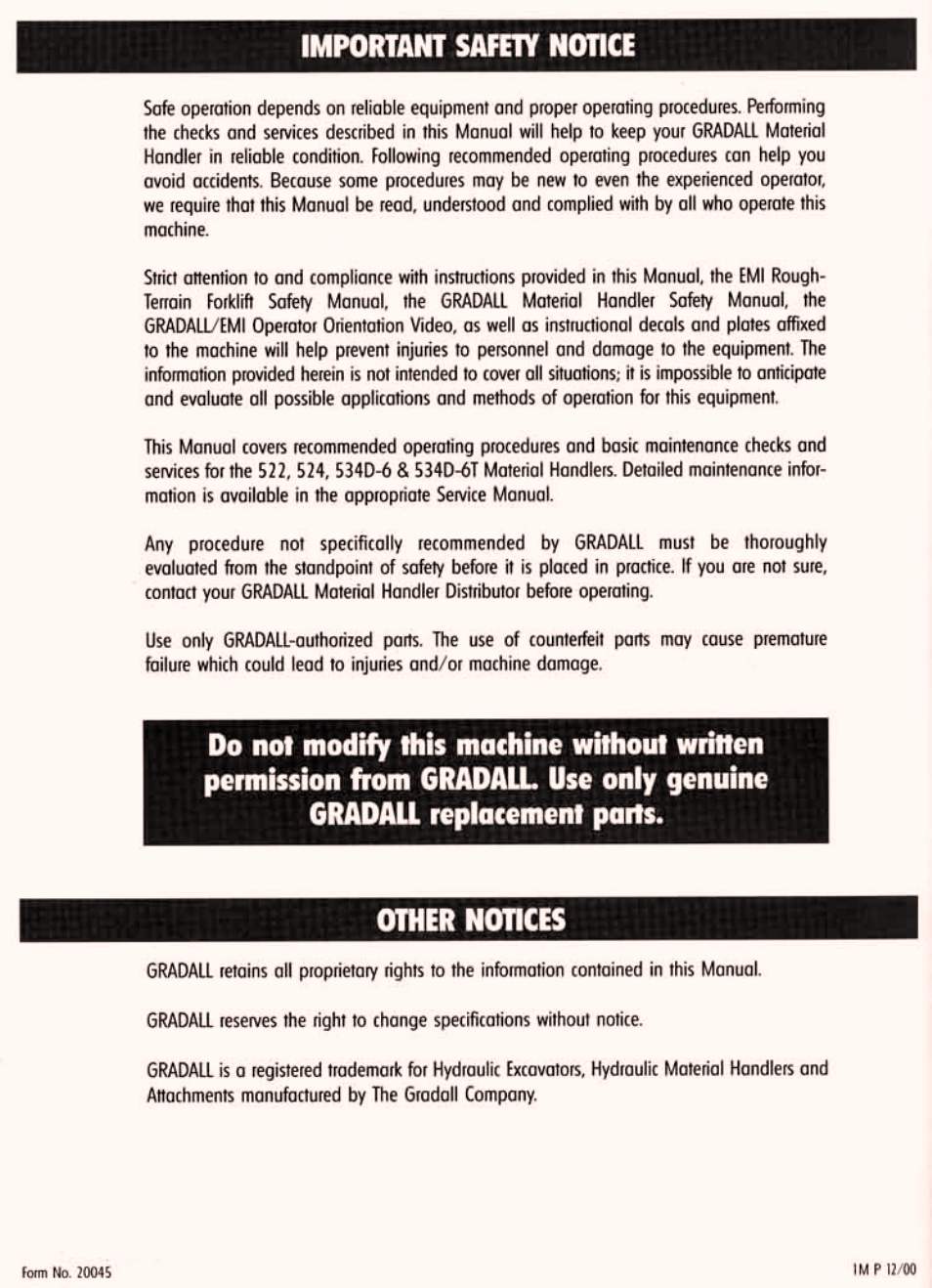 Important safety notice, Other notices | Gradall 534D-6T Service Manual User Manual | Page 6 / 288