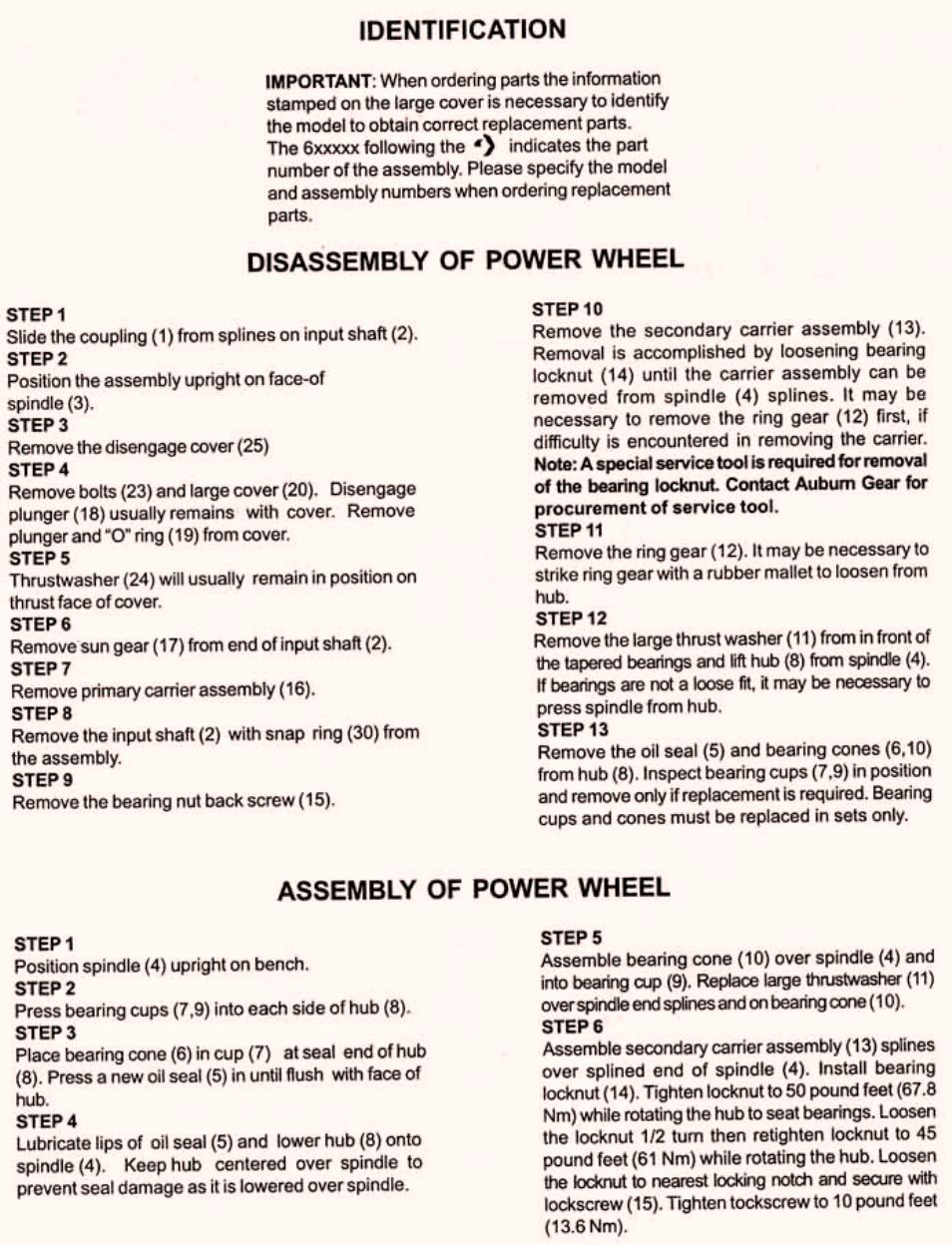 Identification, Disassembly of power wheel, Assembly of power wheel | Gradall 534D-6T Service Manual User Manual | Page 74 / 288