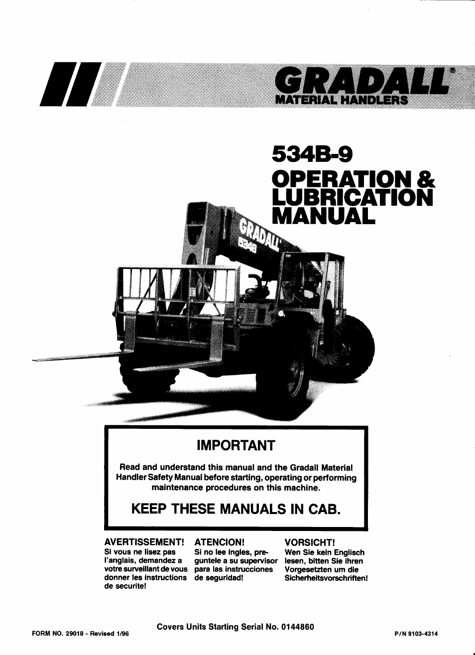 Gradall 534B-9 Operation Manual User Manual | 40 pages