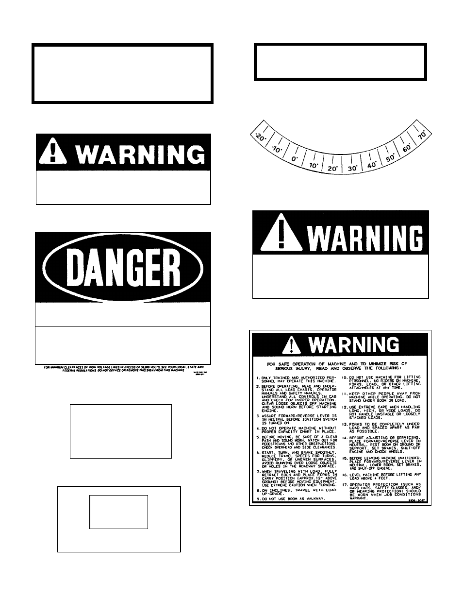 Hydraulic oil, Hot exhaust, Fuel - diesel | Death, Unlawful, Decals (cont.) important, Park brake | Gradall 534B-9 Operation Manual User Manual | Page 8 / 40