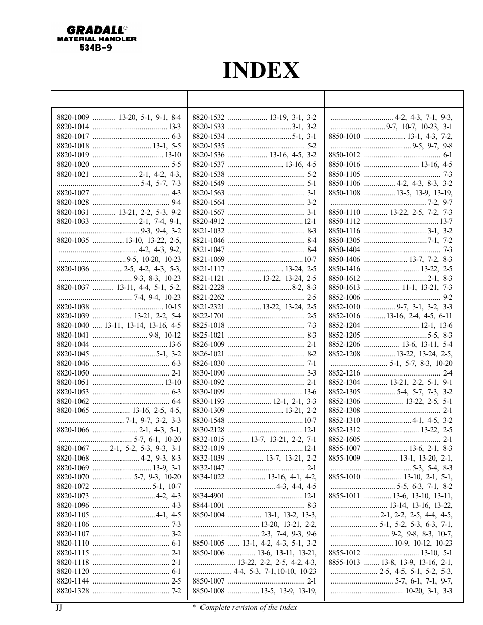 Index | Gradall 534B-9 Parts Manual User Manual | Page 14 / 192