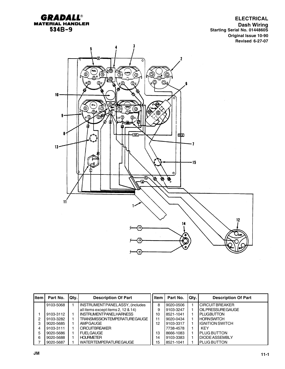 Section 11 electrical, Electrical dash wiring | Gradall 534B-9 Parts Manual User Manual | Page 146 / 192