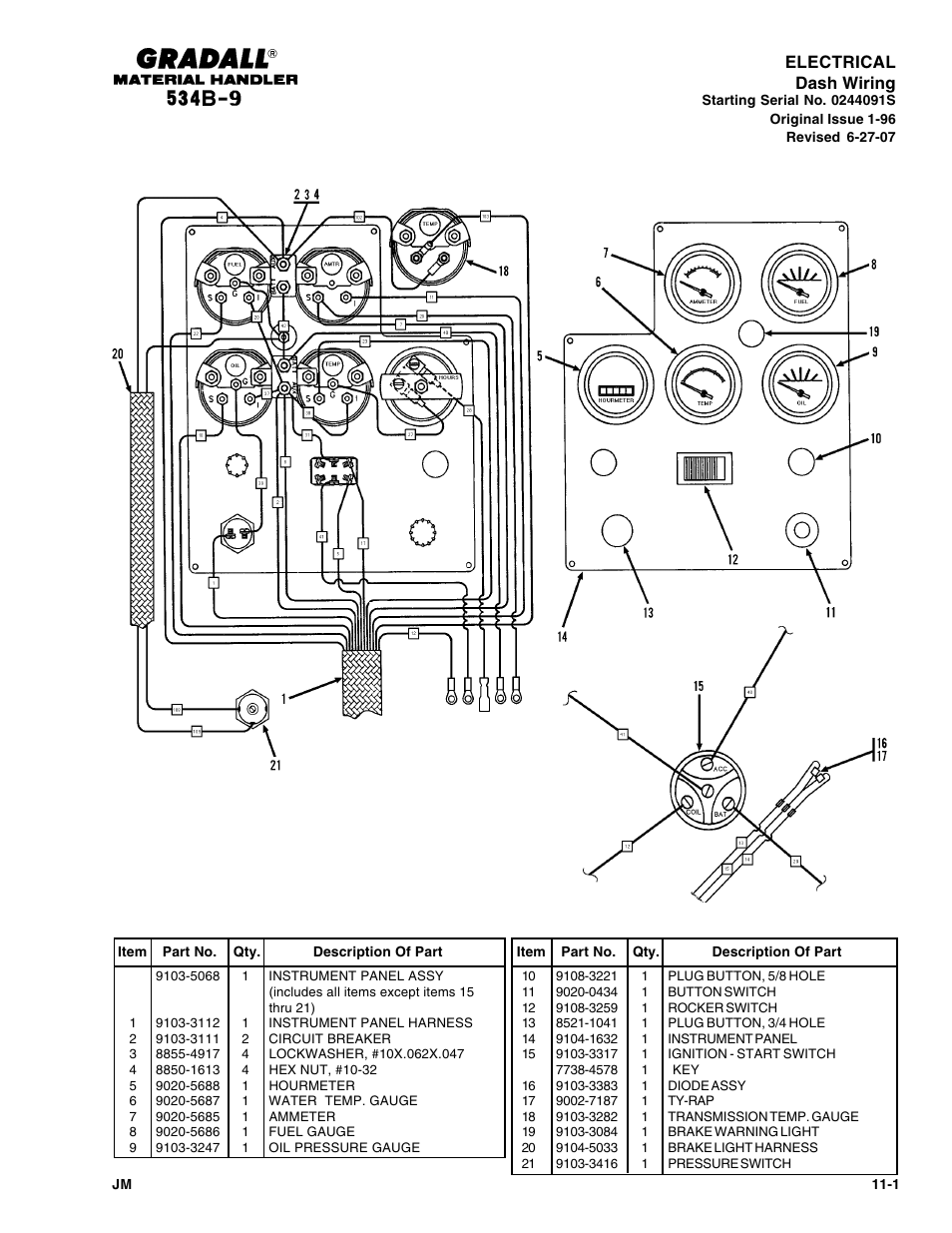 Electrical dash wiring | Gradall 534B-9 Parts Manual User Manual | Page 147 / 192