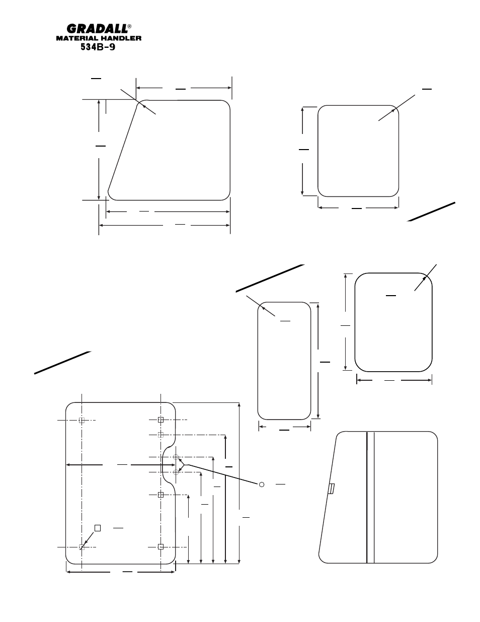 Standard optional, Top window, Chassis & attaching parts cab glass | Gradall 534B-9 Parts Manual User Manual | Page 37 / 192