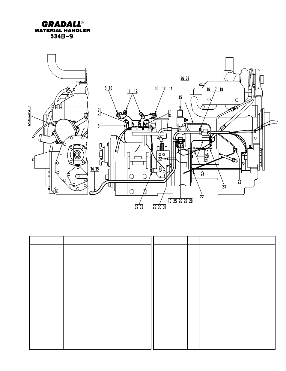 Engine & attaching parts engine left side view | Gradall 534B-9 Parts Manual User Manual | Page 53 / 192