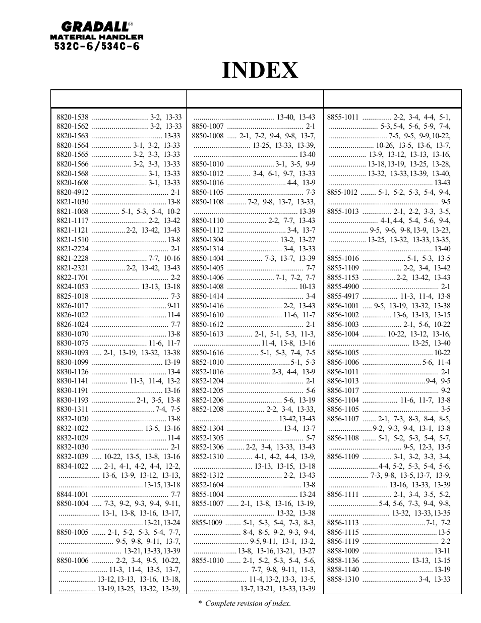 Index | Gradall 534C-6 Parts Manual User Manual | Page 18 / 380