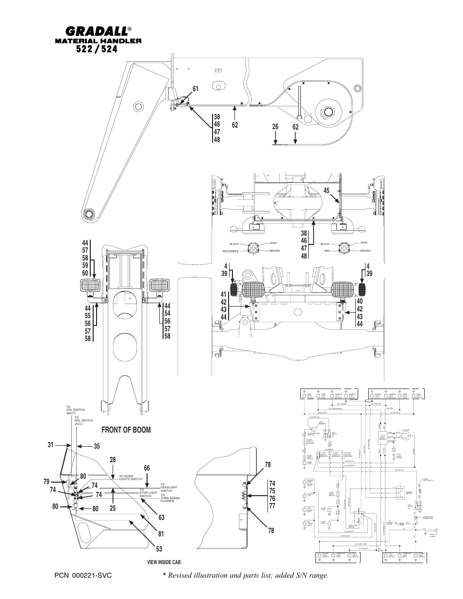 Front of boom, View inside cab | Gradall 524 Parts Manual User Manual | Page 277 / 312