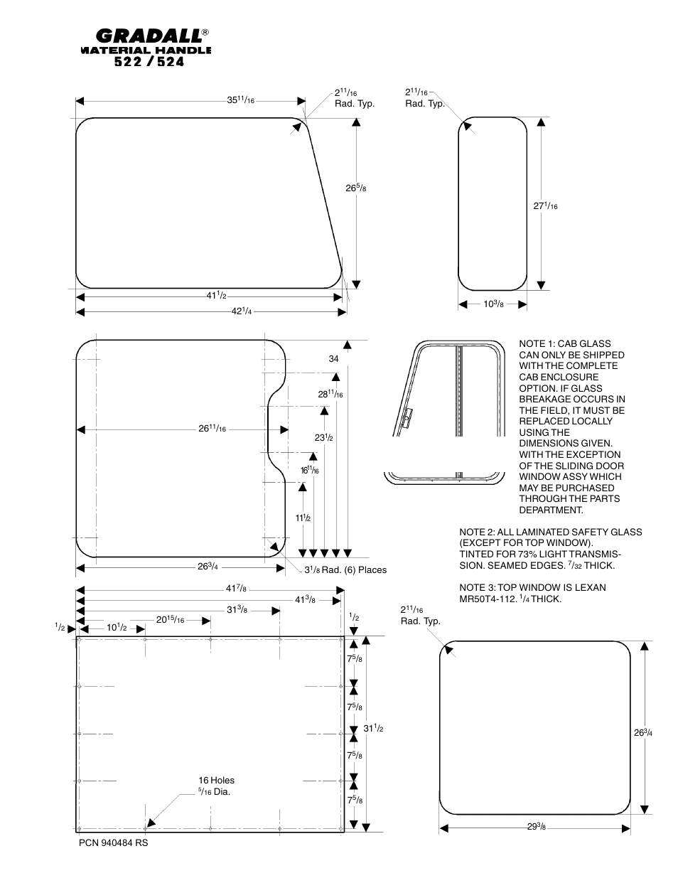 Chassis & attaching parts cab glass | Gradall 524 Parts Manual User Manual | Page 41 / 312