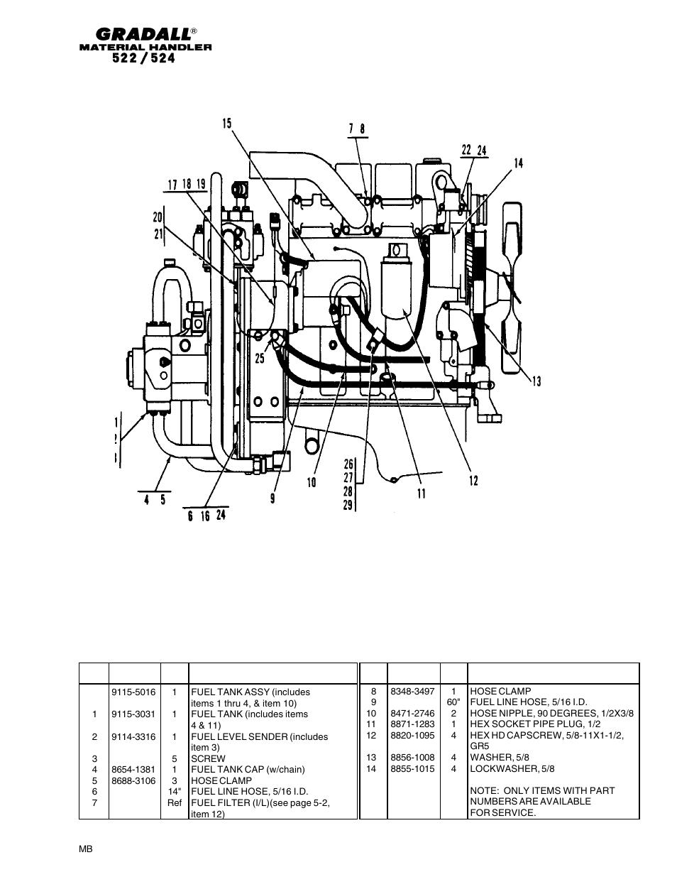 Engine & attaching parts fuel tank& lines | Gradall 524 Parts Manual User Manual | Page 70 / 312