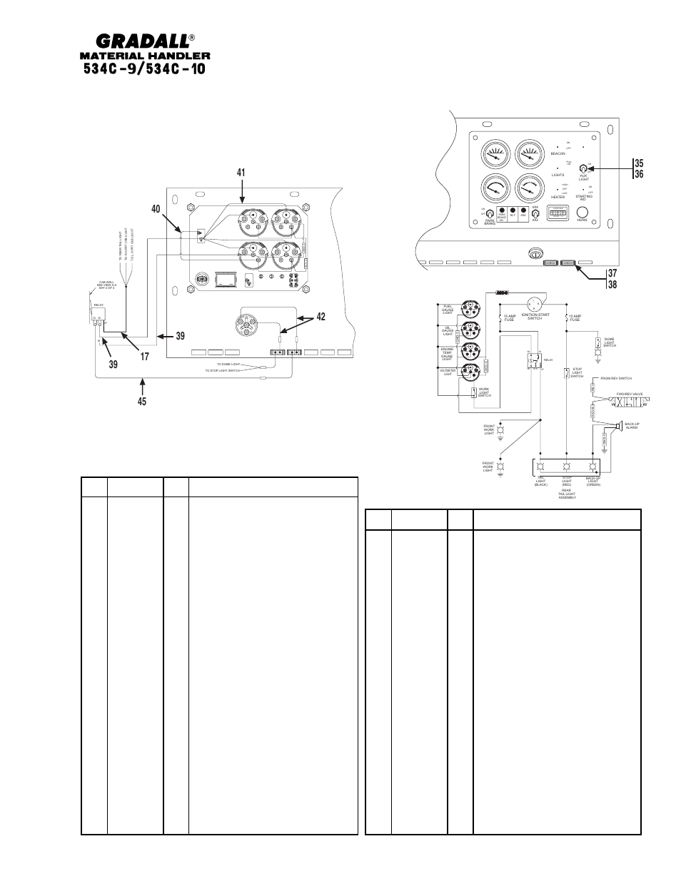 Partial view from above dash, Partial view from under dash electrical schematic, Revised illustration and parts list | Item part no. qty. description of part | Gradall 534C-10 Parts Manual User Manual | Page 209 / 255