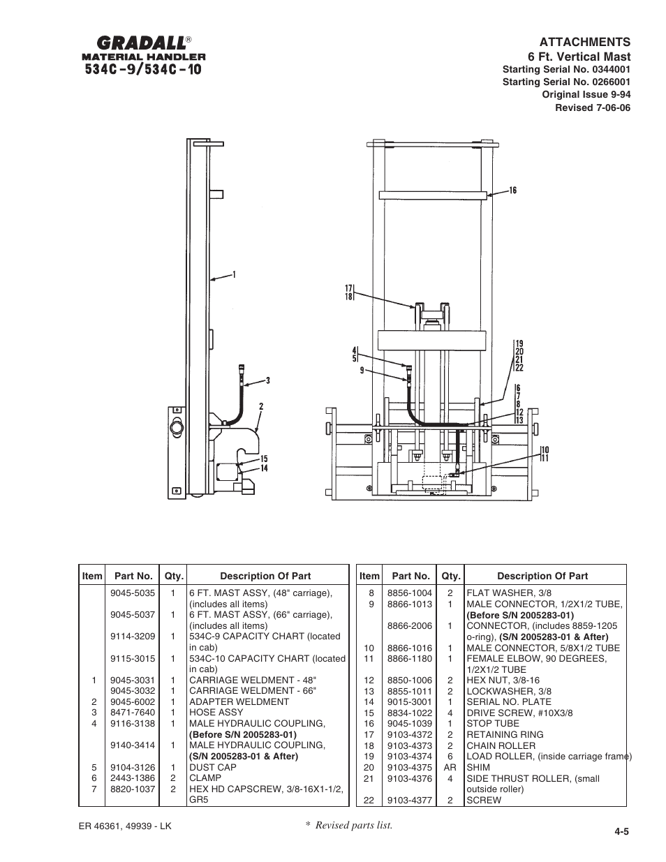 Attachments 6 ft. vertical mast | Gradall 534C-10 Parts Manual User Manual | Page 50 / 255