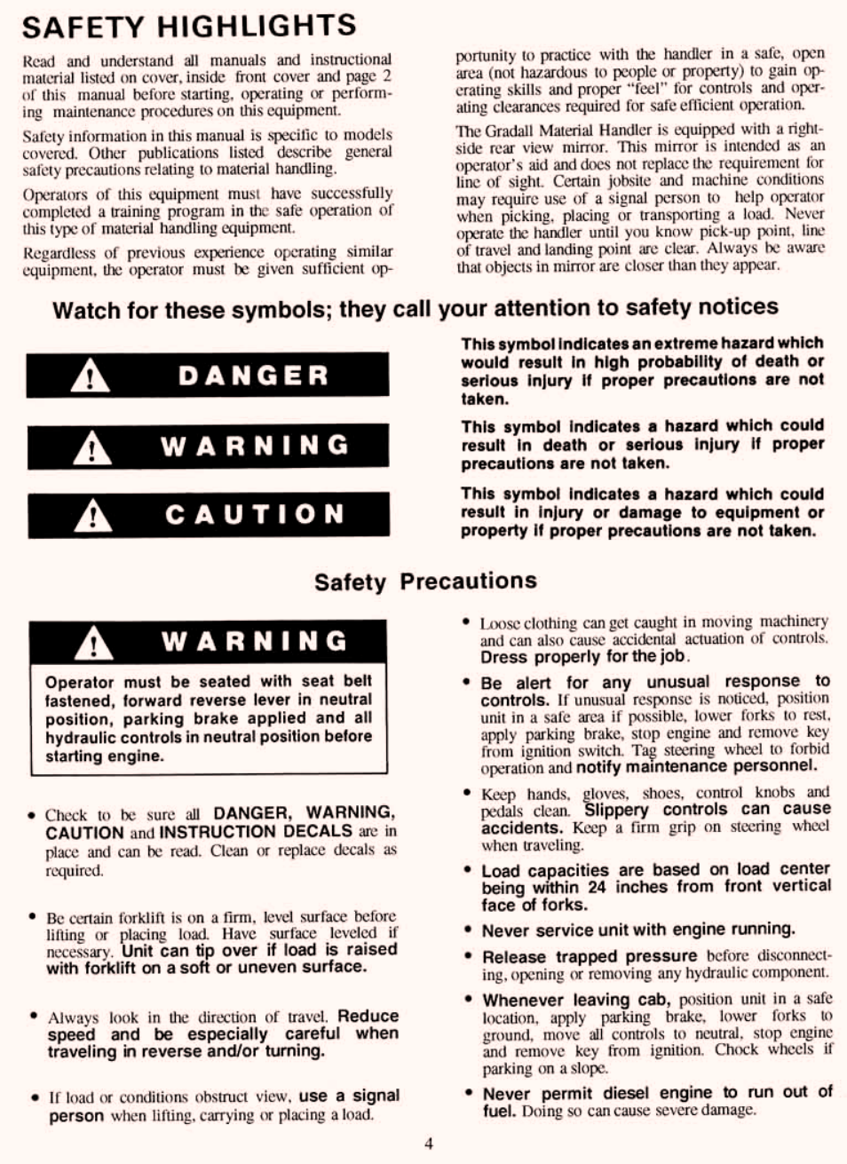 Safety highlights | Gradall 534C-10 (2460-4129) Service Manual User Manual | Page 10 / 258