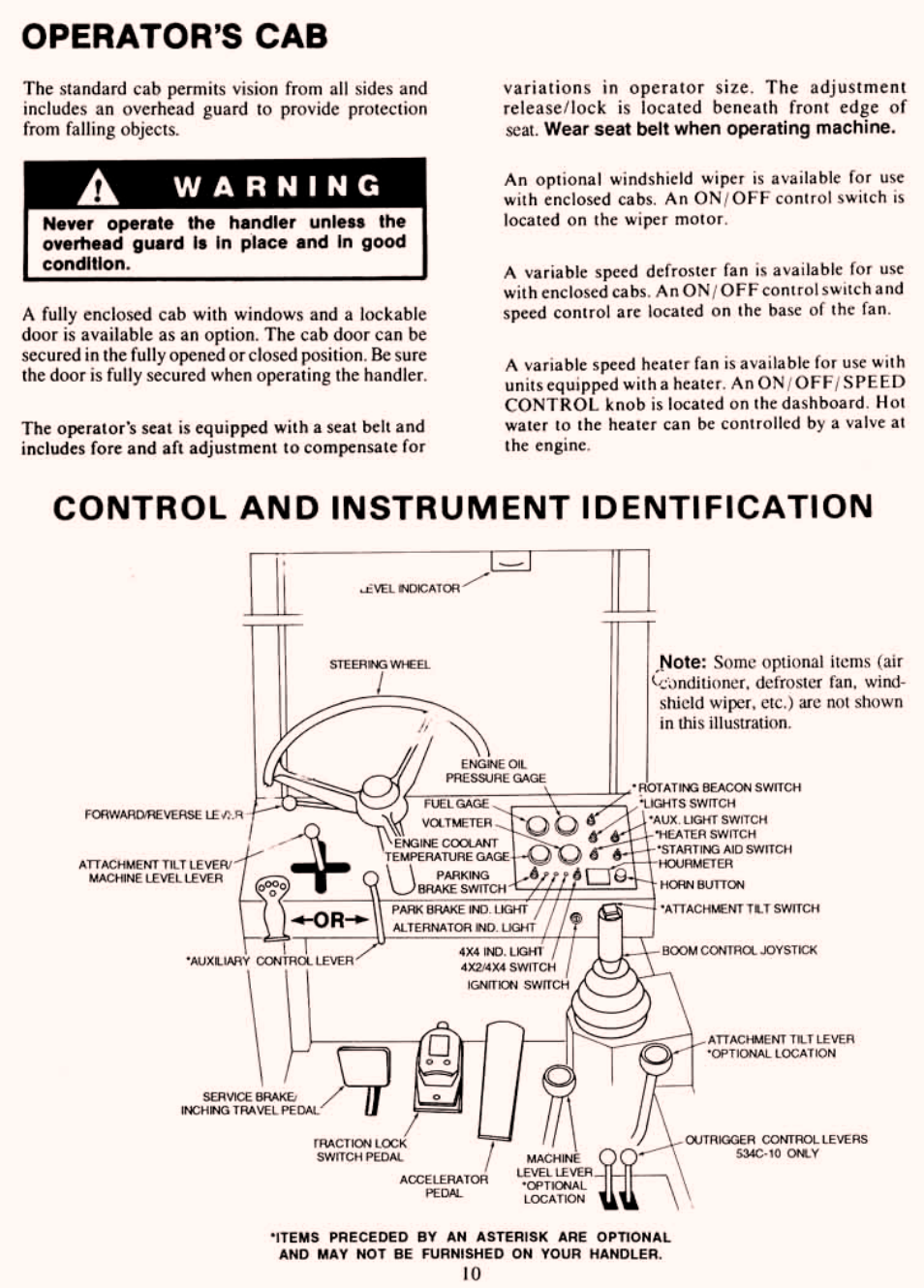 Operator's cab, Control & instrument identification | Gradall 534C-10 (2460-4129) Service Manual User Manual | Page 16 / 258