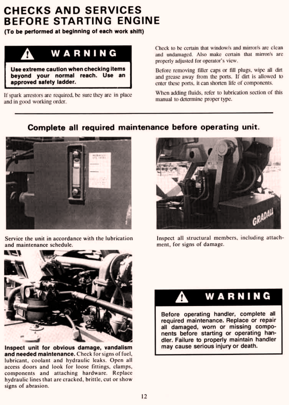 Checks & services before starting engine | Gradall 534C-10 (2460-4129) Service Manual User Manual | Page 18 / 258