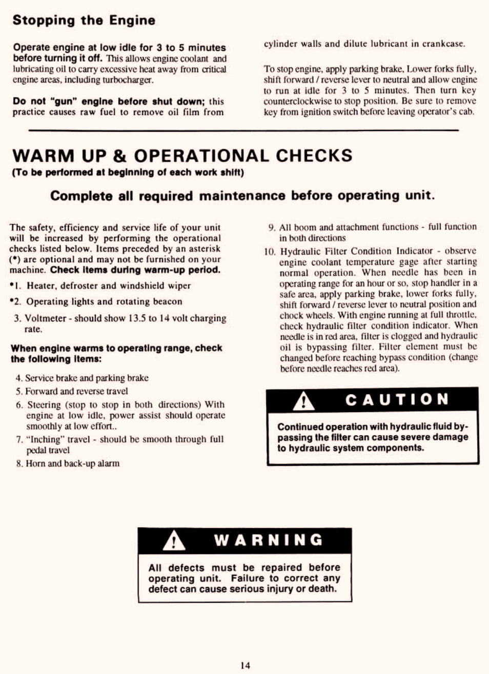 Warm up & operational checks | Gradall 534C-10 (2460-4129) Service Manual User Manual | Page 20 / 258