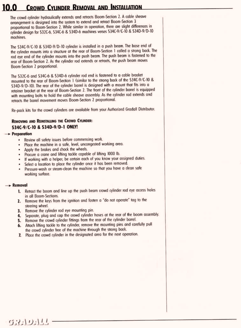 Crowd cylinder removal & installation | Gradall 534C-10 (2460-4129) Service Manual User Manual | Page 222 / 258