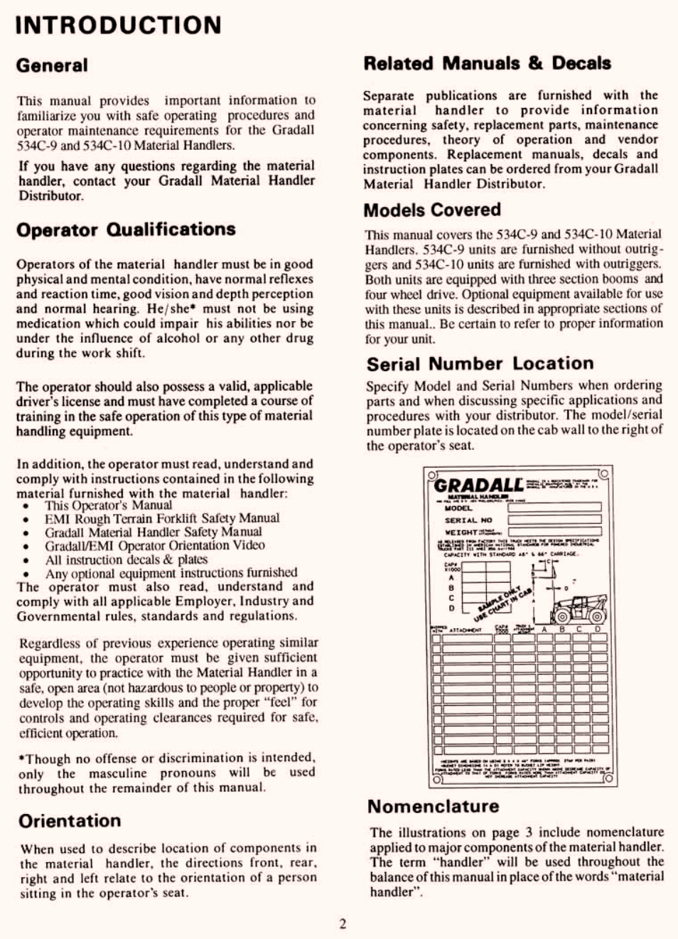 Introduction | Gradall 534C-10 (2460-4129) Service Manual User Manual | Page 8 / 258