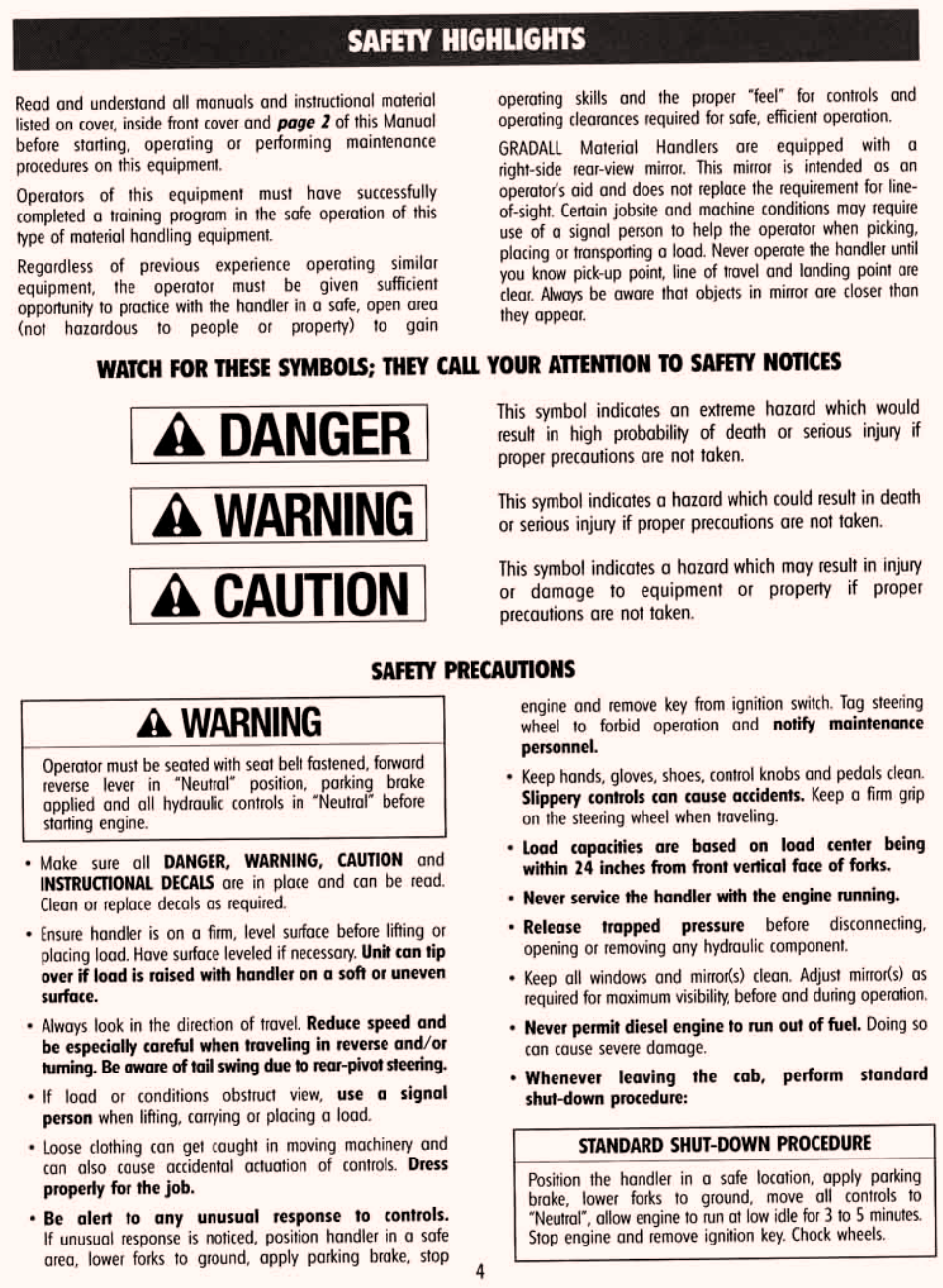 Safety highlights | Gradall 534C-10 (9114-4437) Service Manual User Manual | Page 10 / 260