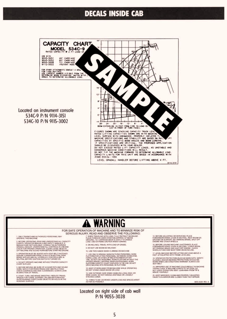 Decals inside cab | Gradall 534C-10 (9114-4437) Service Manual User Manual | Page 11 / 260