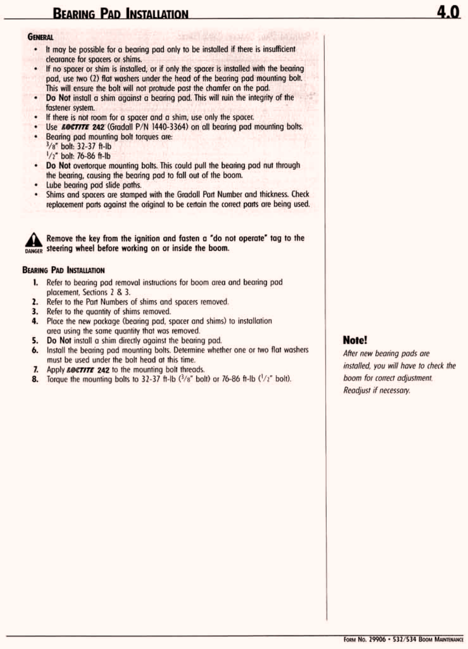 Bearing pad installation | Gradall 534C-10 (9114-4437) Service Manual User Manual | Page 179 / 260