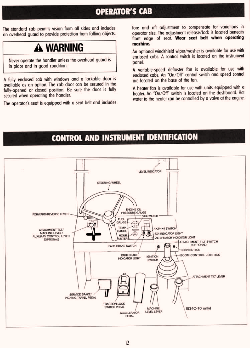 Operator's cab, Control & instrument identification | Gradall 534C-10 (9114-4437) Service Manual User Manual | Page 18 / 260