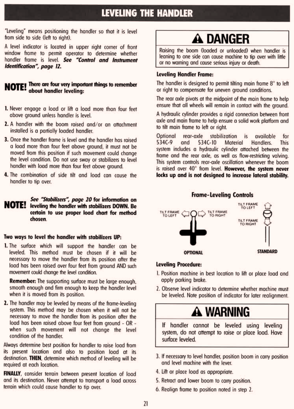Leveling the handler | Gradall 534C-10 (9114-4437) Service Manual User Manual | Page 27 / 260
