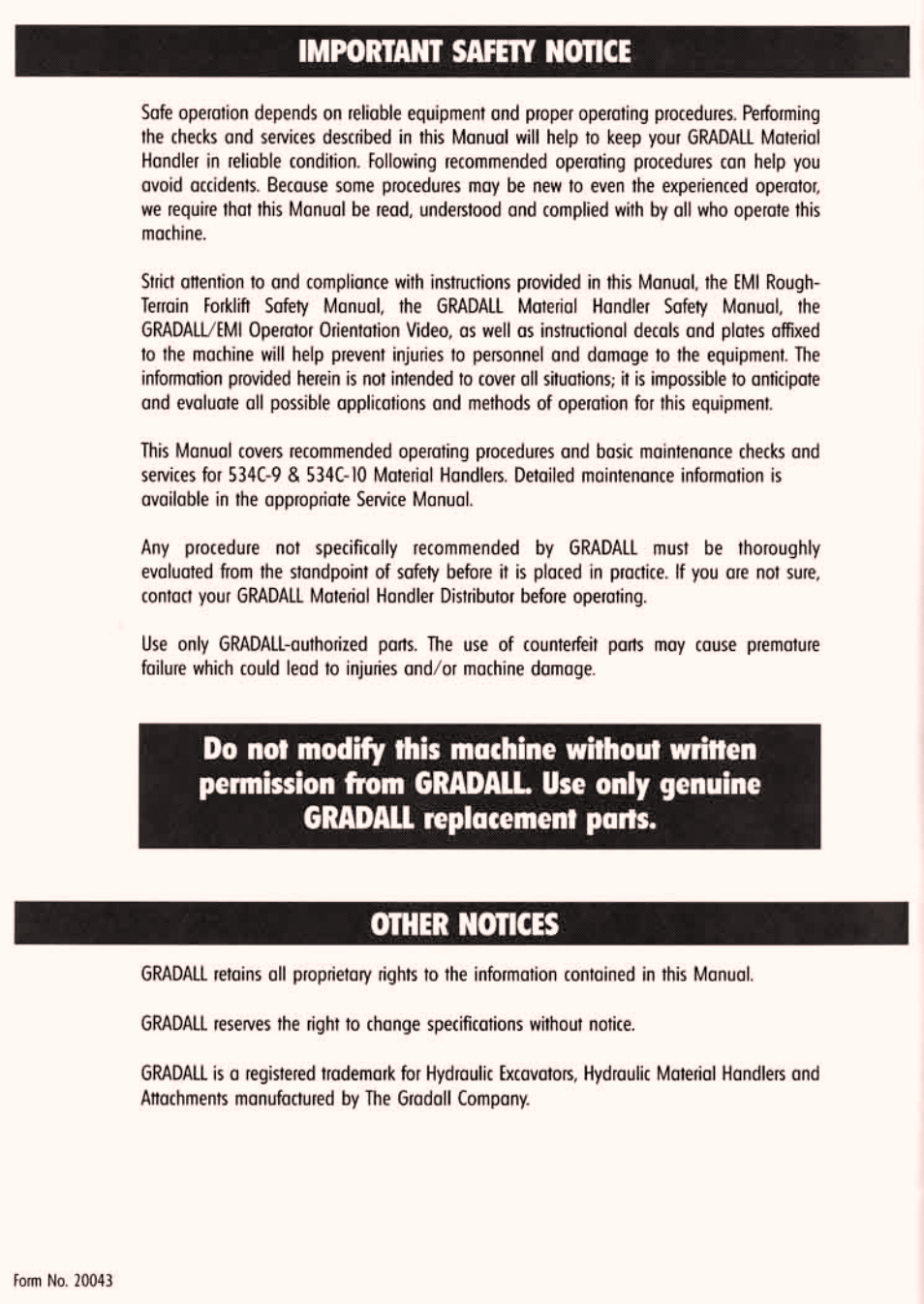 Important safety notice & other notices | Gradall 534C-10 (9114-4437) Service Manual User Manual | Page 6 / 260