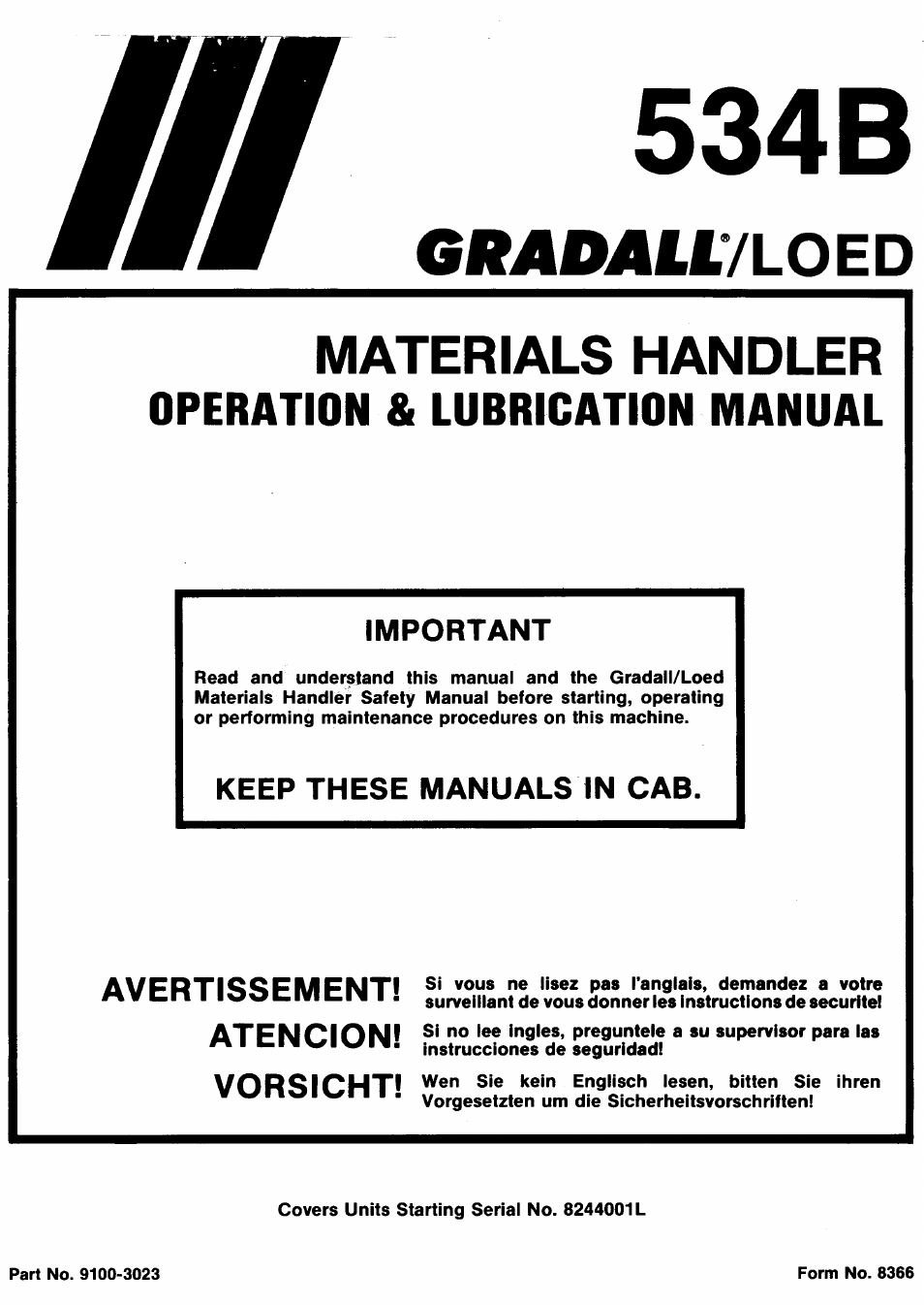 Gradall 534B (9100-3023) Operation Manual User Manual | 21 pages