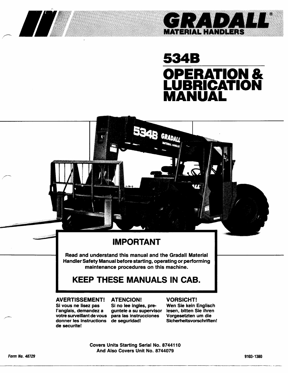 Gradall 534B (9103-1380) Operation Manual User Manual | 34 pages