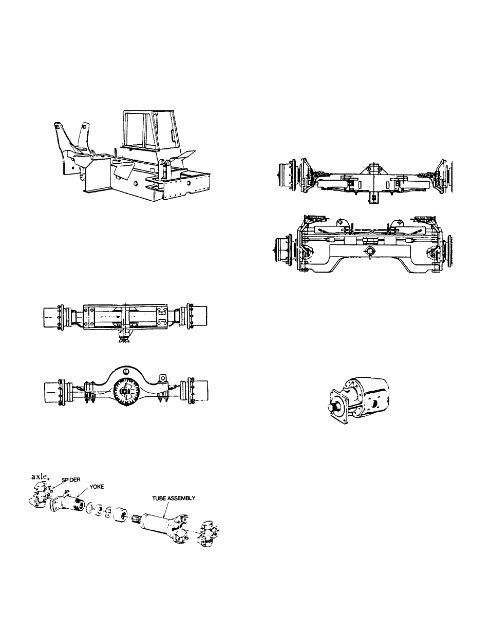 Main frame, front drive axle, drive shaft, Rear drive & steering axle, Hydraulic motors and tires | Gradall 534B (9103-1390) Service Manual User Manual | Page 47 / 266