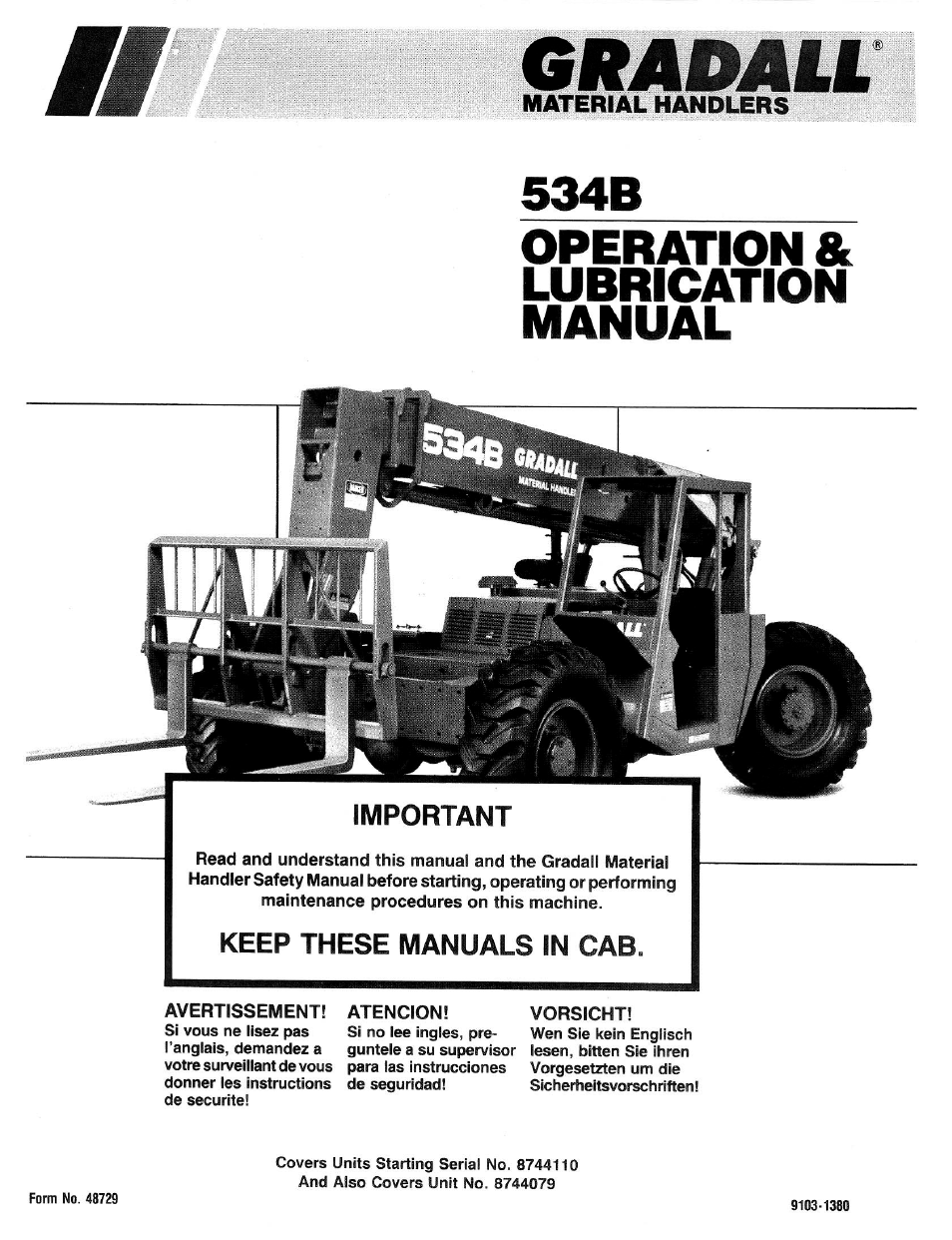 Gradall 534B (9103-1390) Service Manual User Manual | Page 5 / 266