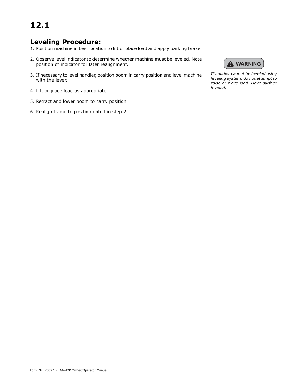 Leveling procedure | Gradall G6-42P (91404003_Before 0160004017) Operation Manual User Manual | Page 27 / 52