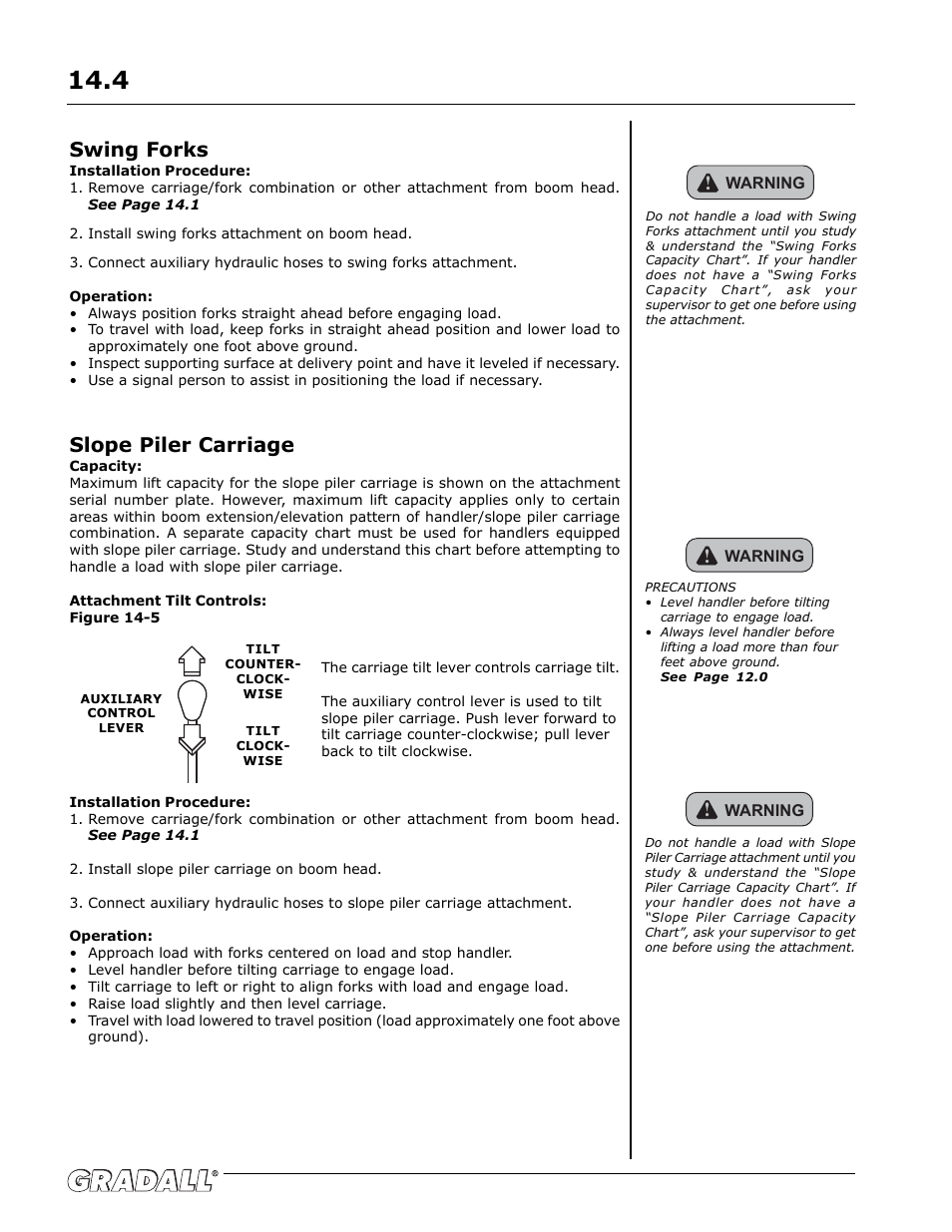 Swing forks, Slope piler carriage | Gradall G6-42P (91404003_Before 0160004017) Operation Manual User Manual | Page 34 / 52