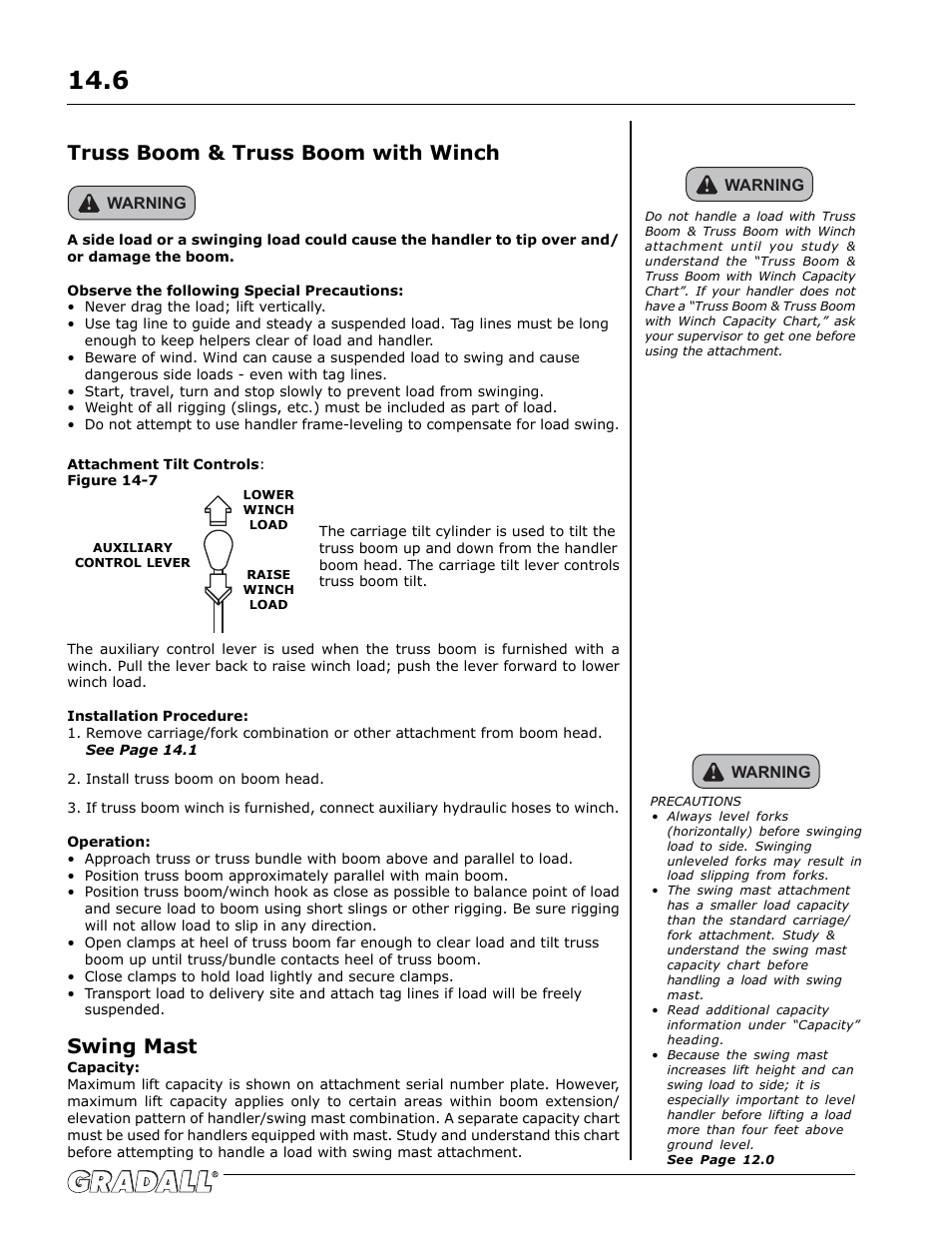 Truss boom & truss boom with winch, Swing mast | Gradall G6-42P (91404003_Before 0160004017) Operation Manual User Manual | Page 36 / 52