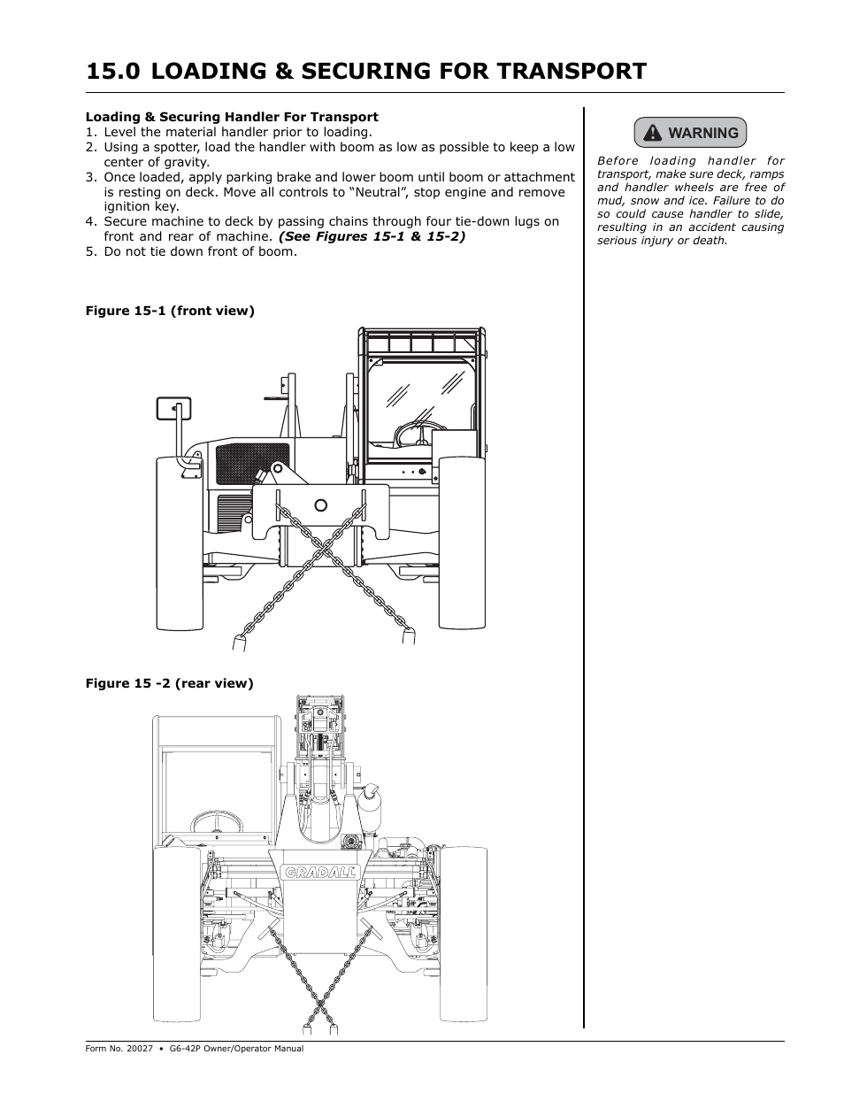Loading & securing for transport, Loading & securing for transport 15.0 | Gradall G6-42P (91404003_Before 0160004017) Operation Manual User Manual | Page 39 / 52