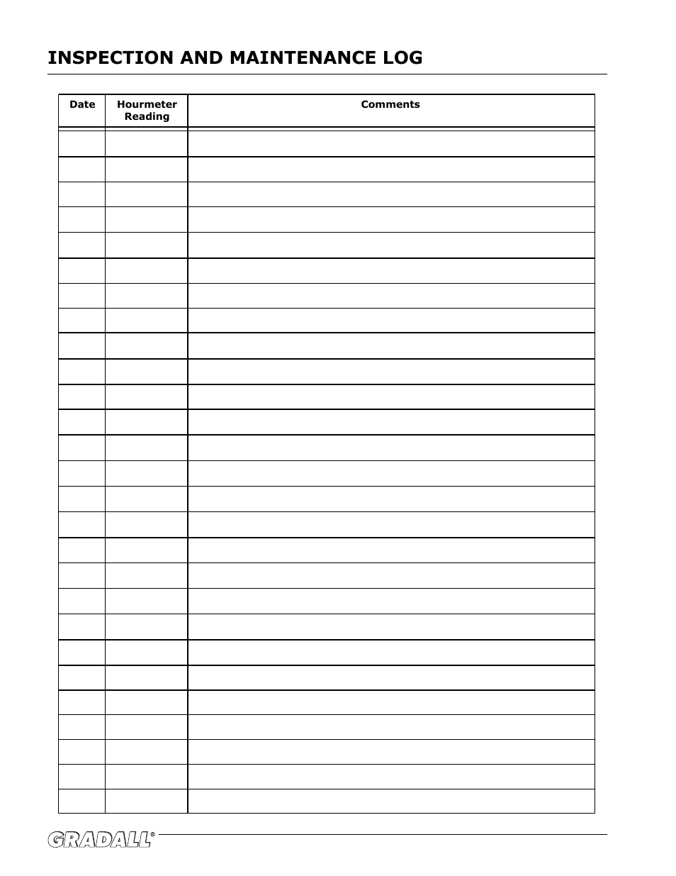 Inspection and maintenance log | Gradall G6-42P (91404003_Before 0160004017) Operation Manual User Manual | Page 50 / 52