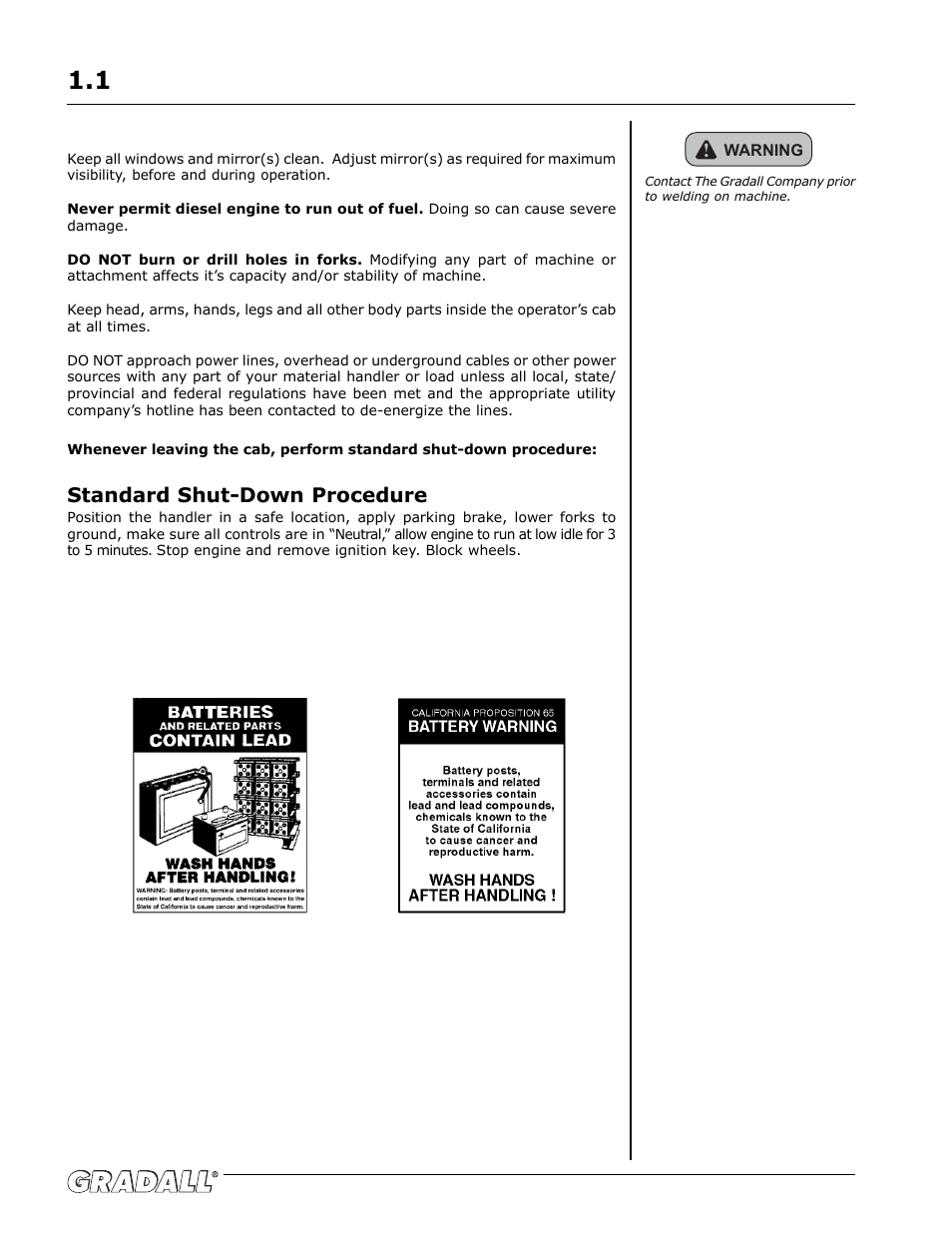 Standard shut-down procedure | Gradall G6-42P (91404003_Before 0160004017) Operation Manual User Manual | Page 8 / 52