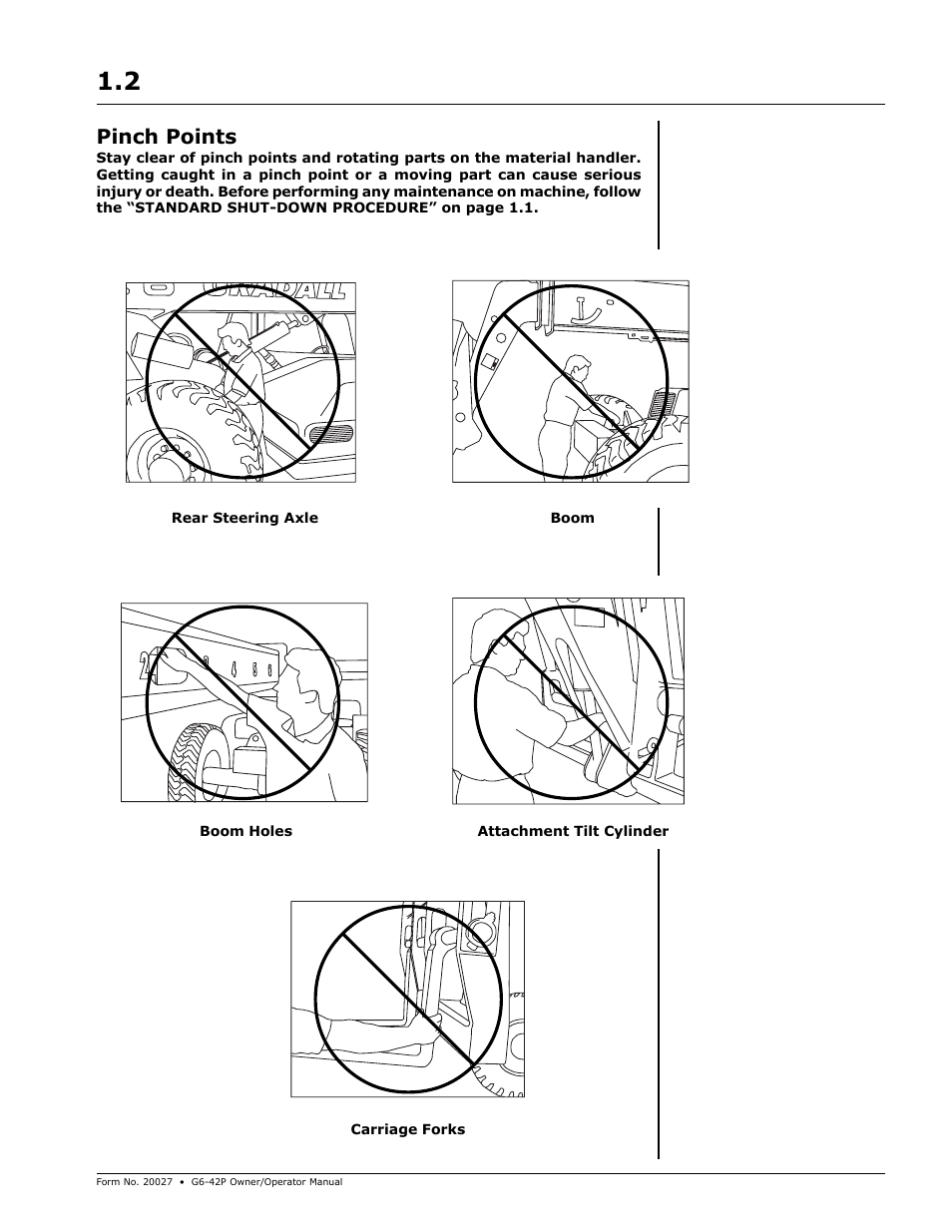 Pinch points | Gradall G6-42P (91404003_Before 0160004017) Operation Manual User Manual | Page 9 / 52