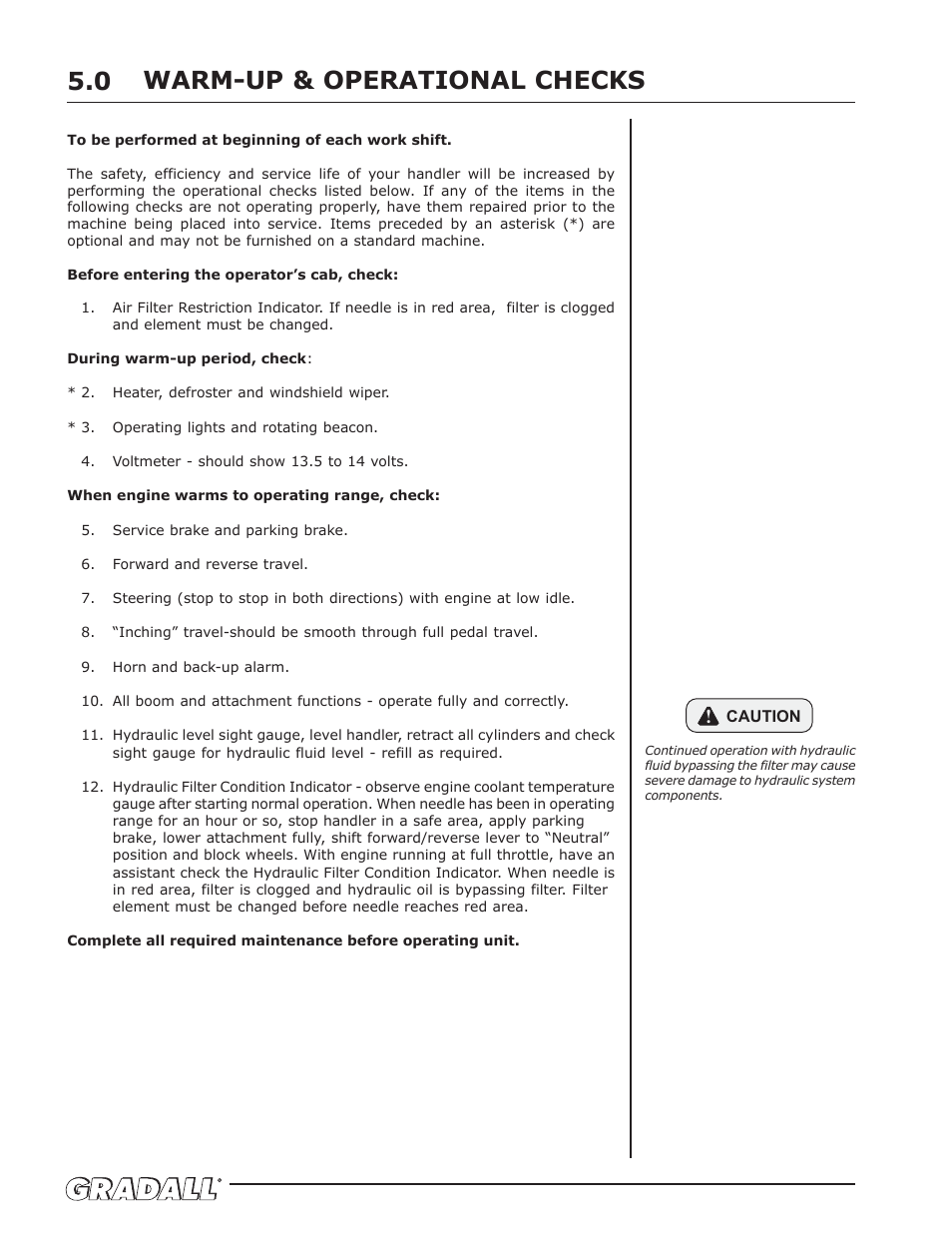 Warm-up & operational checks | Gradall 544D-10 (9136-4142) Operation Manual User Manual | Page 20 / 54