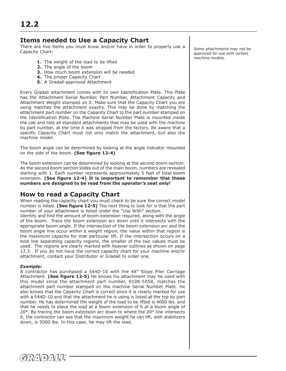 Items needed to use a capacity chart, How to read a capacity chart | Gradall 544D-10 (9136-4142) Operation Manual User Manual | Page 30 / 54