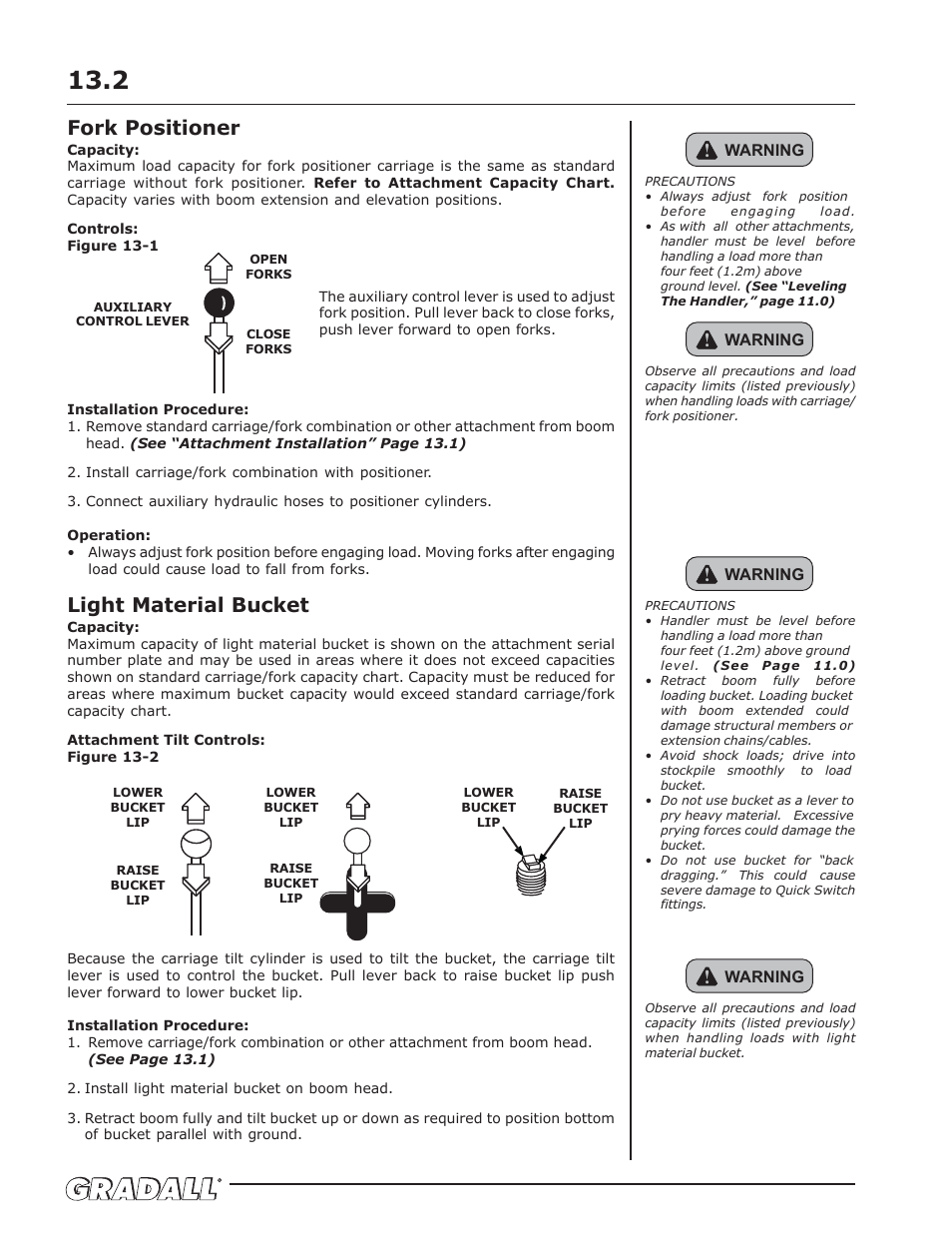 Fork positioner, Light material bucket | Gradall 544D-10 (9136-4142) Operation Manual User Manual | Page 34 / 54