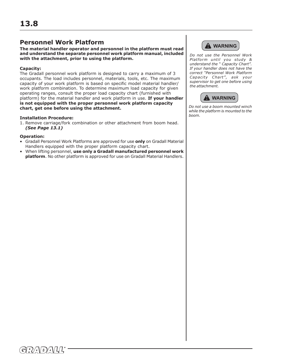 Personnel work platform | Gradall 544D-10 (9136-4142) Operation Manual User Manual | Page 40 / 54