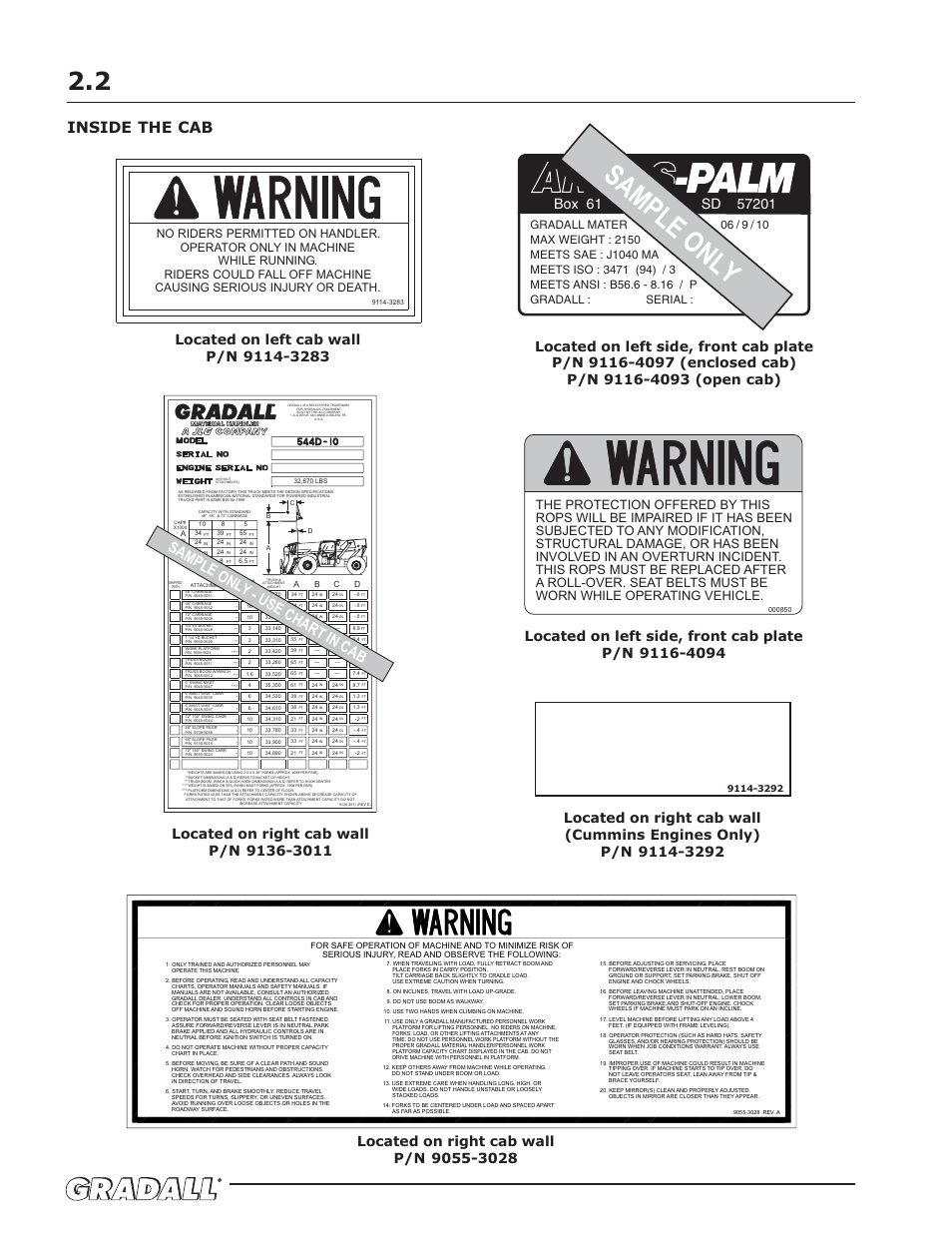 Engine oil level, Sample only, Inside the cab | Sample only - use chart in cab | Gradall 544D (9136-4003) Service Manual User Manual | Page 14 / 392