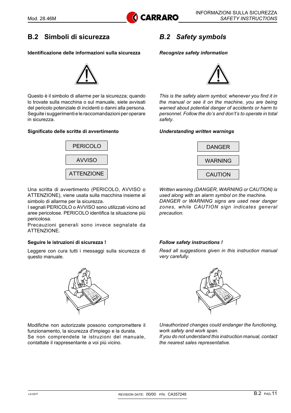 B.2 safety symbols, B.2 simboli di sicurezza | Gradall 544D (9136-4003) Service Manual User Manual | Page 218 / 392