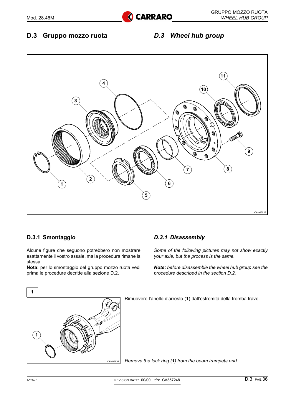 D.3 wheel hub group, D.3 gruppo mozzo ruota, D.3.1 disassembly | D.3.1 smontaggio | Gradall 544D (9136-4003) Service Manual User Manual | Page 243 / 392