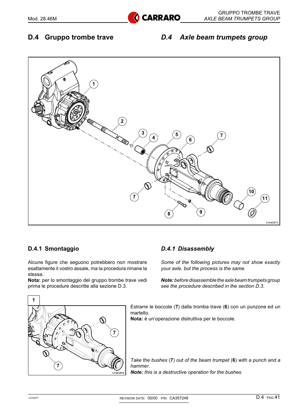 D.4 axle beam trumpets group, D.4 gruppo trombe trave, D.4.1 disassembly | D.4.1 smontaggio | Gradall 544D (9136-4003) Service Manual User Manual | Page 248 / 392