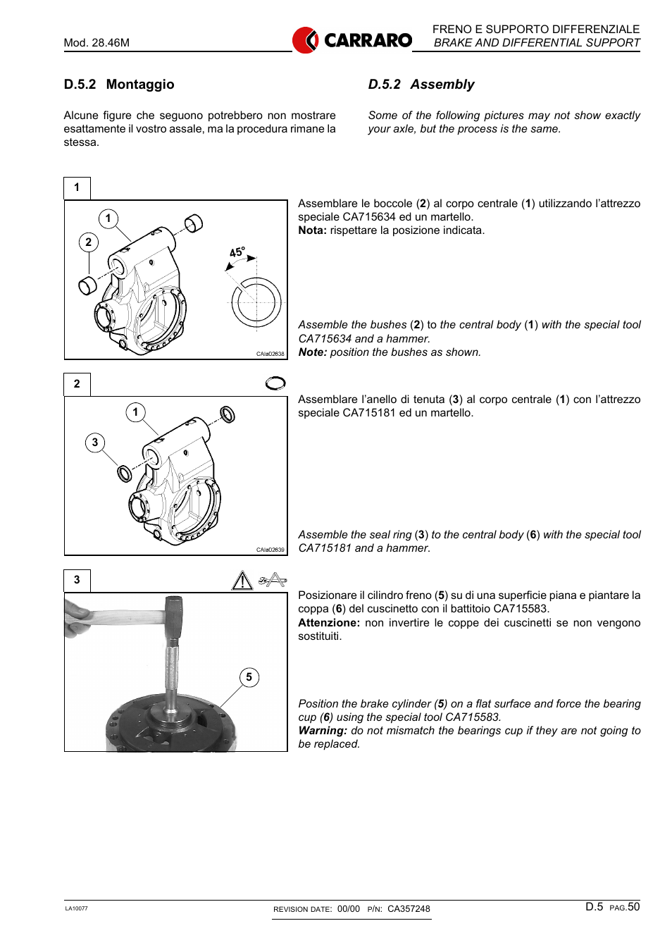 D.5.2 assembly, D.5.2 montaggio | Gradall 544D (9136-4003) Service Manual User Manual | Page 257 / 392