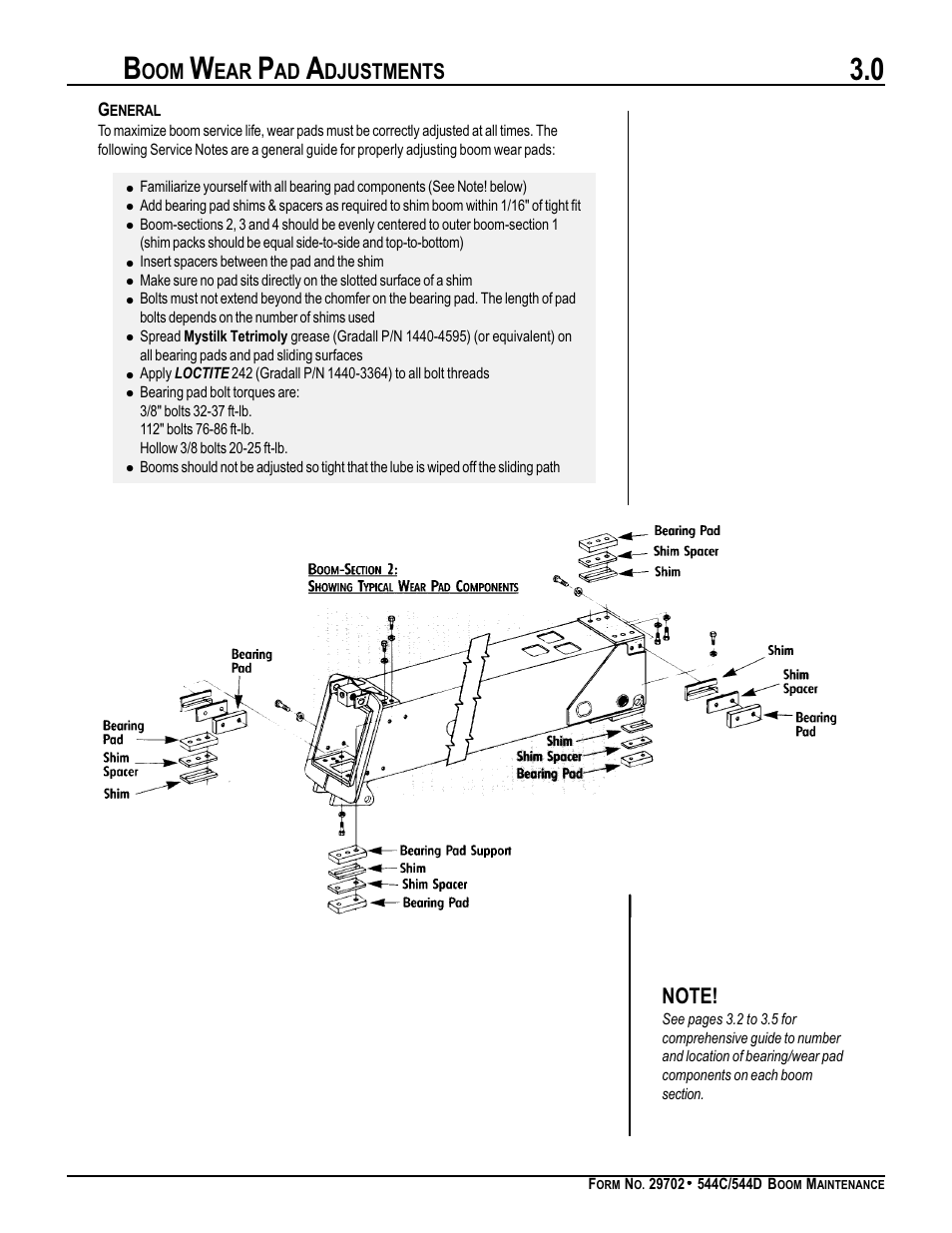 Boom wear pad adjustments, Djustments | Gradall 544D (9136-4003) Service Manual User Manual | Page 306 / 392