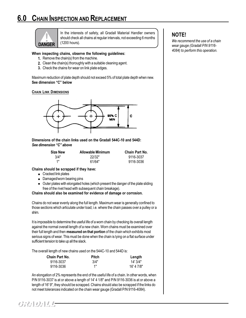 Chain inspection and replacement, Gradall, Hain | Nspection and, Eplacement | Gradall 544D (9136-4003) Service Manual User Manual | Page 319 / 392